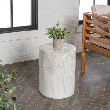 Troy 16" Modern Minimalist Faux Marble Column Indoor/Outdoor Accent Table - JONATHAN Y